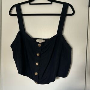 Loft - 18 - Navy Linen Cropped Tank